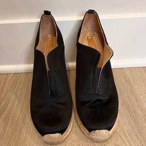 REED KRAKOFF Black Satin High-Cut Espadrille Wedges - Size 38 (US 7.5) - 4" Heel